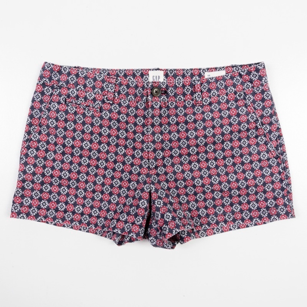GAP Summer Short Shorts Red Blue Women Size 6 Geometric Colorful zipper pockets